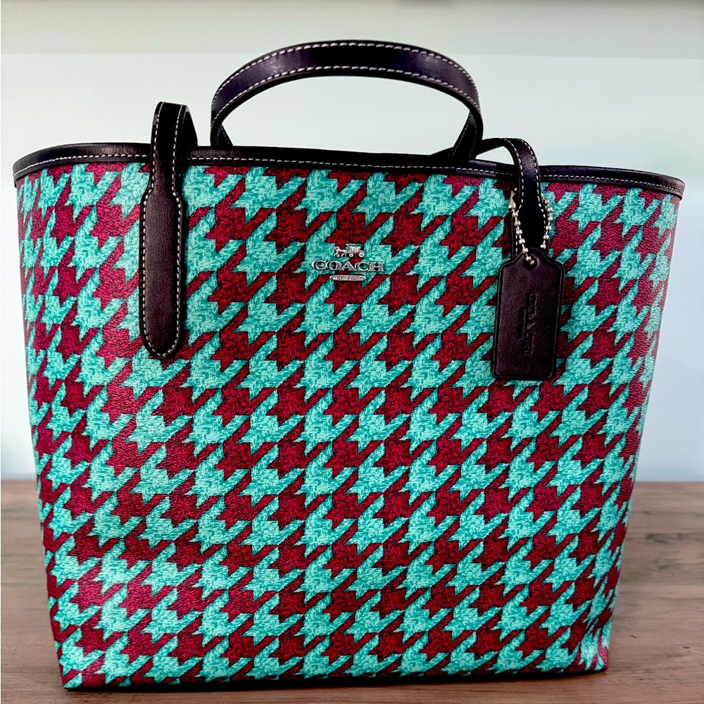 Coach City Tote with Houndstooth Printing